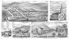 Amesville - Bird's Eye View, First Presbyterian Church, Owens, Glazier, Stewart, Athens County 1875